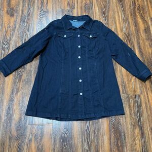 Denim‎ Size 2X Womens Shirt Top Eyelet Lace Detail on Sleeves XXL Dark Wash